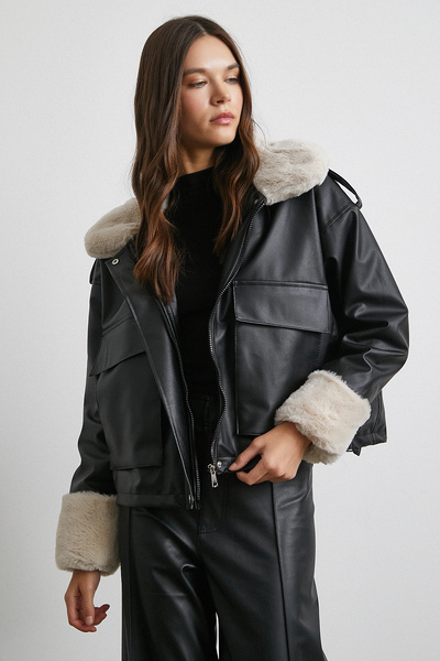 Never more Körüklü Cep Deri Mont Siyah