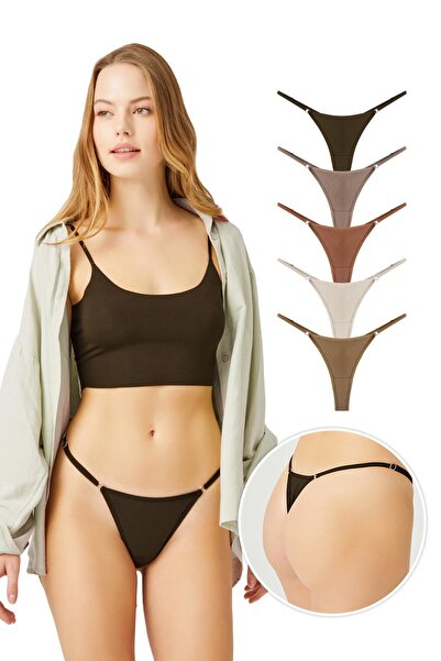 Cottonhill Basic Pamuklu Beli Ayarlanır Kadın Tanga Külot 5'li Paket-2