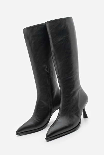 Marjin Women's Pointed Toe Half Zipper Thin Heeled Boots Lavisa Black