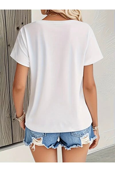 FUFLUNS Leopard Flower Printed Women's Oversize V-Neck T-Shirt