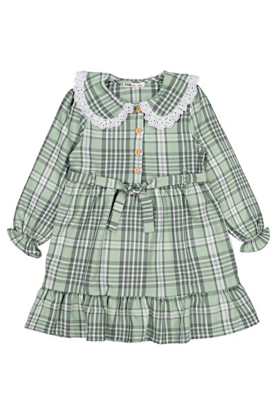 Civil Girls Plaid Patterned Dress for Ages 6-9 - Green 8-9 Years