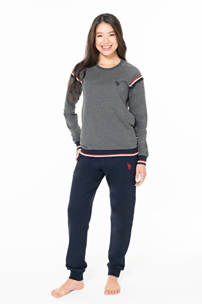 U.S. Polo Assn. Women's Cuff Sleeves and Cuffs on the Legs, Pocket Detail, 2-Thread Woven Winter Home Wear Top and Bottom Set