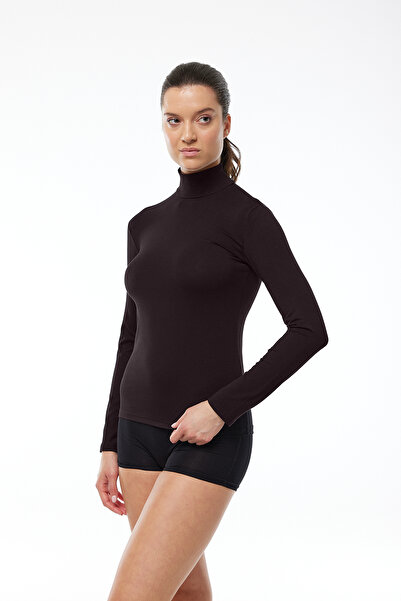 Malabadi Women's Brown Long Sleeve Half Turtleneck Modal Body 180