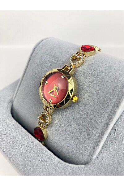 Mazzy Gold Inside Red Heart Cord Women's Wristwatch