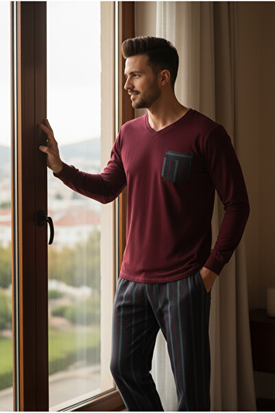 Bravie Luxury Thermal Men's Pajama Set 9732 Claret Red