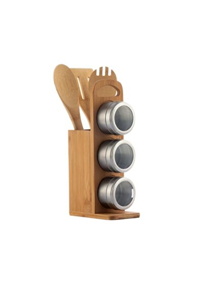 Smuff Set de condimente de bucătărie din bambus, 3 recipiente, 1 lingură, 1 s...