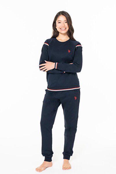 U.S. Polo Assn. Women's Cuff Sleeves and Cuffs on the Legs, Pocket Detail, 2-Thread Woven Winter Home Wear Top and Bottom Set