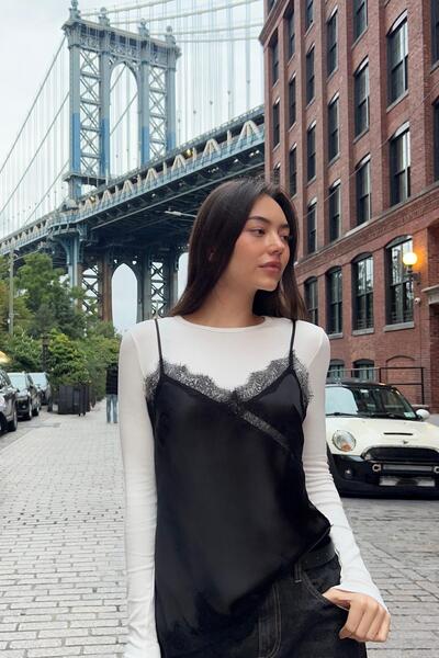 Bershka Asymmetric sateen strappy top