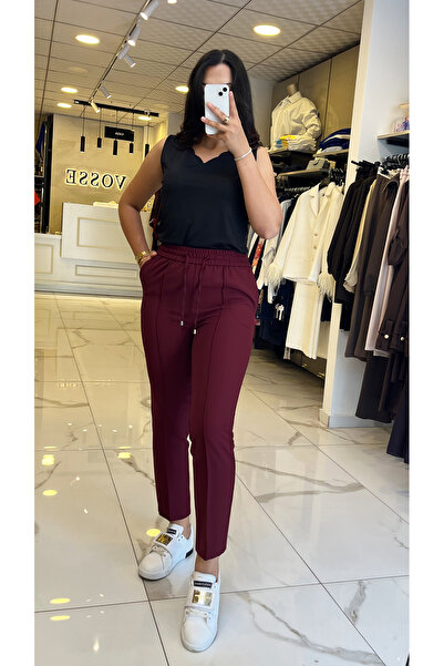 Vosse Yusuf Özdemir Bordo Beli Lastikli Pantolon