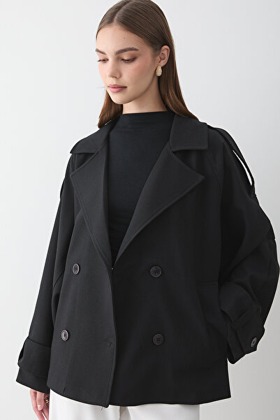 JASTE Kadın Oversize Kruvaze Yaka Kısa Trençkot