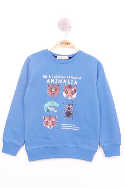 Toontoy أزرق بلون الكوبالت سويت شيرت رجالي من نوع Relax Fit Crew Neck Animal ...