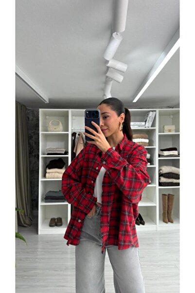 LUUNA STORE LEXA EKOSE LAZER KESİM GÖMLEK - KIRMIZI