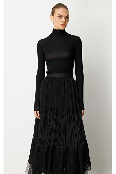 Nefeli Bel Lastikli Dantel Etek SİYAH