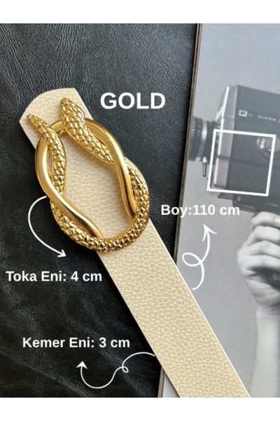 LİA KEMER Women's Gold Curved Snake Buckle Belt Waist Belt Coat Belt Dress Belt Pants Belt