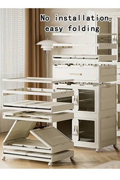 HXDream 3-layer Foldable Kids Wardrobe Portable Closet With Hanging Rod, 6 Hangers, 62X42X160CM