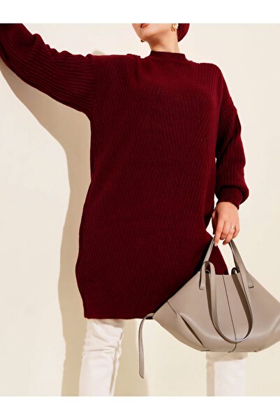 Vaniza Embossed Asymmetrical Striped Knitwear Tunic Sweater