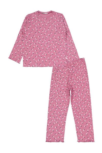 Civil Girls Floral Patterned Pajama Set for Ages 10-13 - Pink 11-12 Years Old