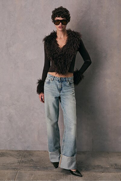 Stradivarius Çıkarılabilir suni kürk detaylı triko hırka