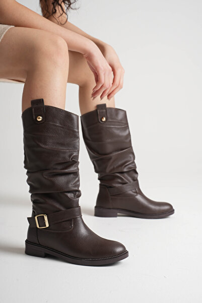 Artgoo γυναικείες δερμάτινες μπότες καφέ χρώματος καθημερινής χρήσης με φουσκωτό πάτο