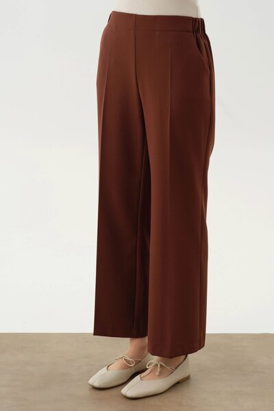 Tuğba Beli Lastikli Culotte Pantolon - Kahve