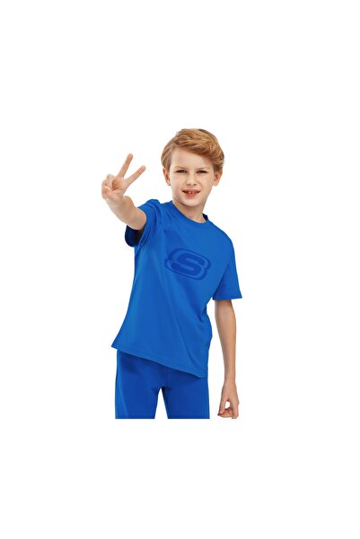 SKECHERS Essential B κοντομάνικο μπλουζάκι μεγάλο μπλουζάκι για αγόρια μπλε μπλουζάκια SK232080-403