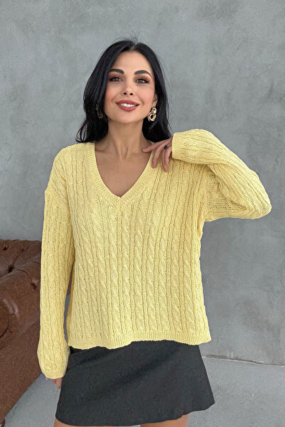 Seda Yalçın Atelier V-Neck Hair Knit Yellow Sweater