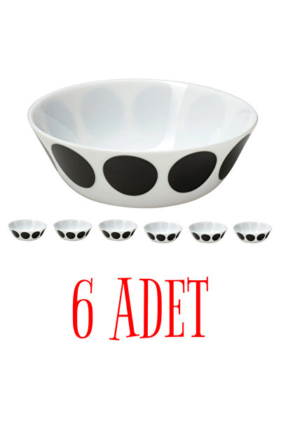 IKEA Oftast 6 kişilik siyah - beyaz desenli kase, 15 cm.