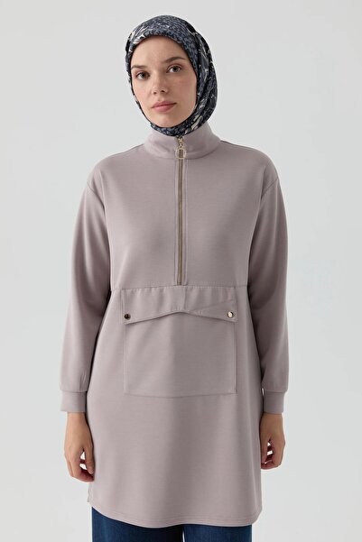 Tuğba Cep Detaylı Tunik - Vizon