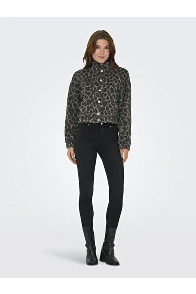 ONLY Дамско палто с леопардов принт и яка 15349082 Кафяво