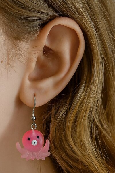 TAKIŞTIR أقراط للأطفال على شكل أخطبوط باللون الوردي (زوج)