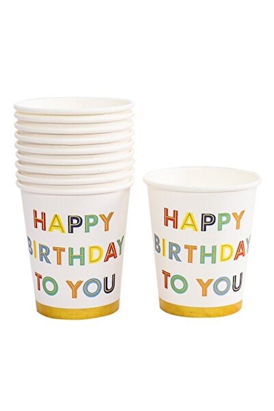 DAMUR Set 10 Glasses, Happy Birthday to You Print, Cardboard, 250 ml, 7.5 x 8...