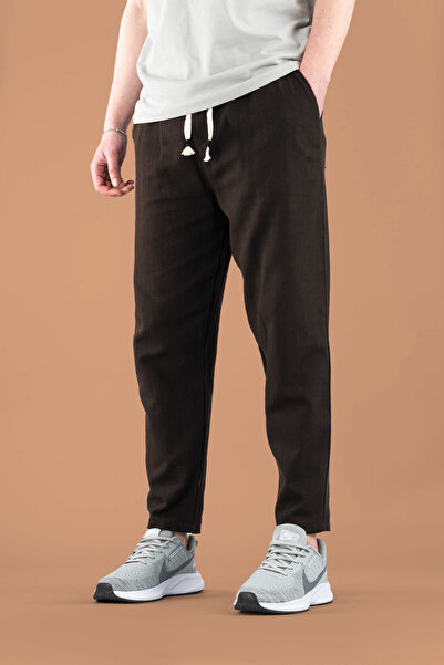 bombe Men's Jogger Linen Pants Elastic Waist Drawstring Cotton Casual Boyfriend Pants