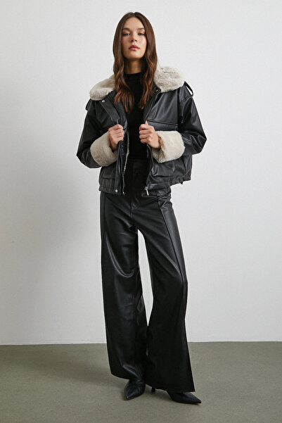 Never more Körüklü Cep Deri Mont Siyah