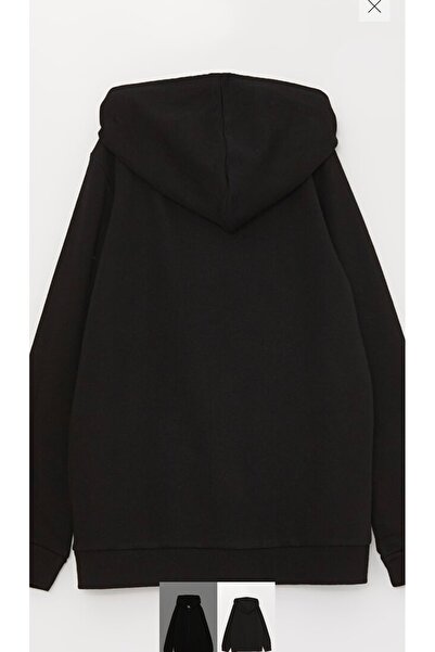 LC Waikiki Kapşonlu fermuarlı siyah swearshirt