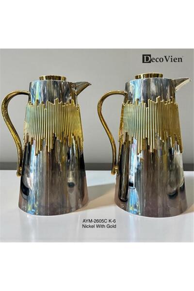decovien İkili İçi Cam Termos Seti – Gold & Nikel