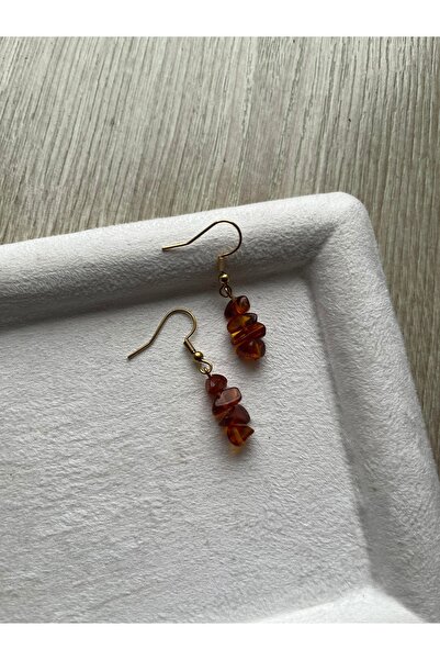 Pel Design Blood Amber Stone Gold Color Steel Earrings Handmade