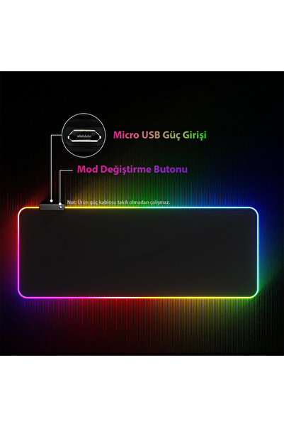 Rabelix Online Marketing Rgb 14 Değişen Ledli Gaming Oyuncu Su Geçirmez Xl Mousepad, Gaming Mouse Pad 80x30 Cm