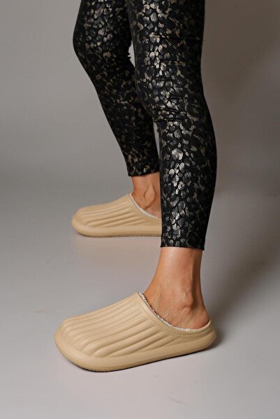 Beyond Kadın Bej Homey İçi Yumuşacık Kürklü Su Geçirmez Kışlık Ev Terliği 3cm BYNDHFAY01