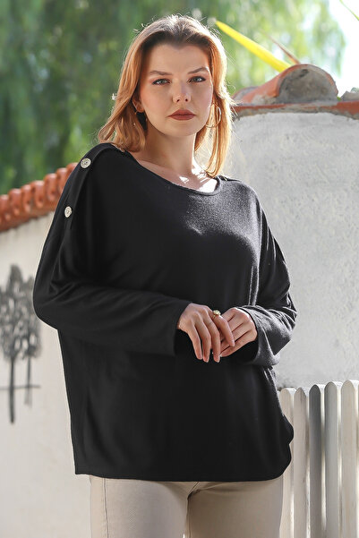 Chiccy Italian Black Pool Collar Long Sleeve Buttoned Casual O Oversized Knitwear Sweater 72 78