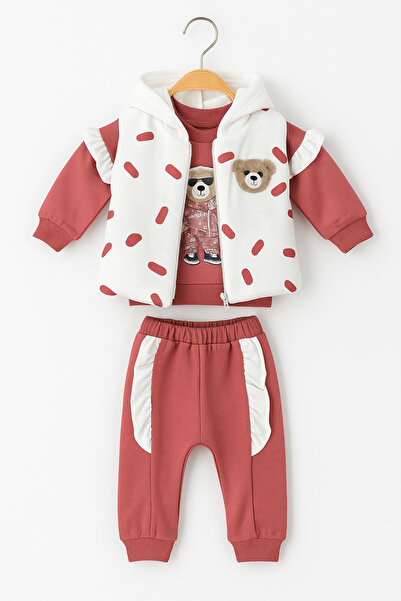 Selvira Baby Girl 3-Piece Set |   100% Cotton Teddy Bear Embroidered Sweatshi...