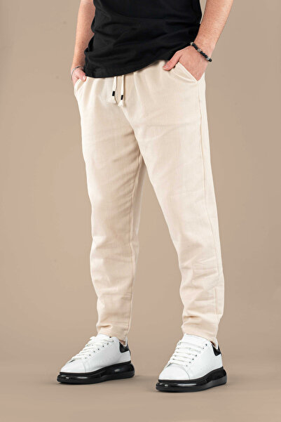 bombe Men's Jogger Linen Pants Elastic Waist Drawstring Cotton Casual Boyfriend Pants