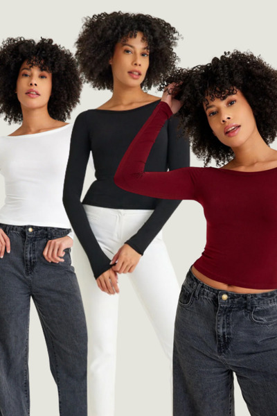 Moda Hour Дамски комплект от 3 части с лодка деколте