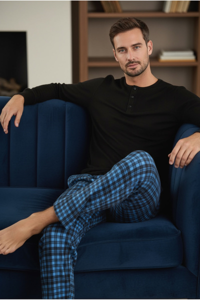 Bravie Σετ Πιτζάμες Ανδρικές Θερμικές Πυτζάμες Πολυτελείας 9745 Μαύρο