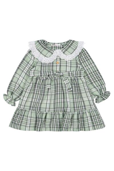 Civil Girls Plaid Patterned Dress for Ages 2-5 - Green 3-4 Years