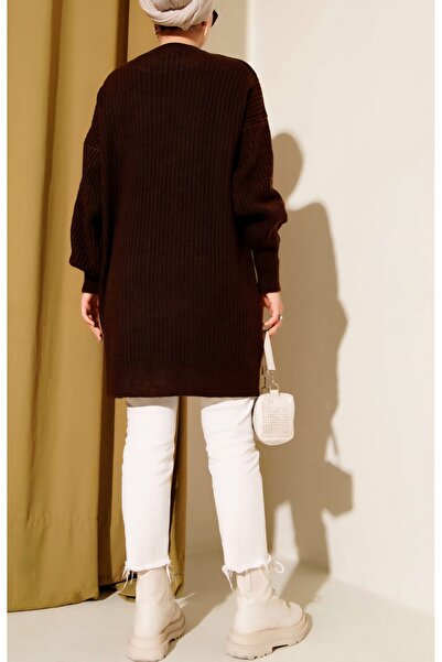 Vaniza Embossed Asymmetrical Striped Knitwear Tunic Sweater