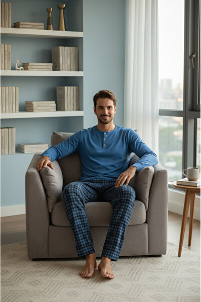 Bravie Розкішний термокомплект піжами для чоловіків 9744 Синій