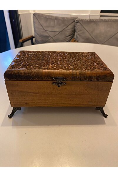 AYAZ CRAFT Ahşap Sandık-Dekoratif Doğal Kayın Sandık-Cnc İşlemeli Takı ve Hat...