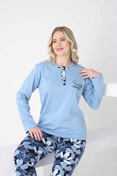 PİJAMANGEL Çiçek Desenli Üç Düğmeli