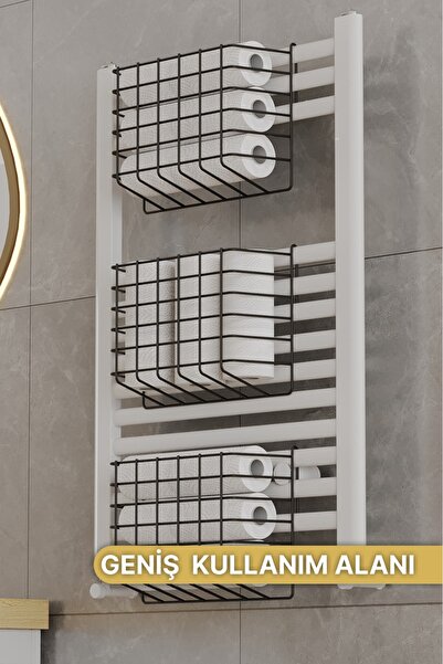 Bino 3 ADET Banyo Düzenleyici Organizer Şampuanlık Havlupan Askısı Havluluk Siyah Banyo Rafı Mutfak Rafı