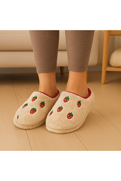 ALB TERLİK AYAKKABI SAN. TİC. LTD. ŞTİ. Women's Strawberry Patterned Plush House Slippers – Soft, Warm, Non-Slip Sole Winter Slippers
